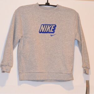 Nike Youth Grey Sweatshirt Fleece Cobalt Blue Logo Size 7